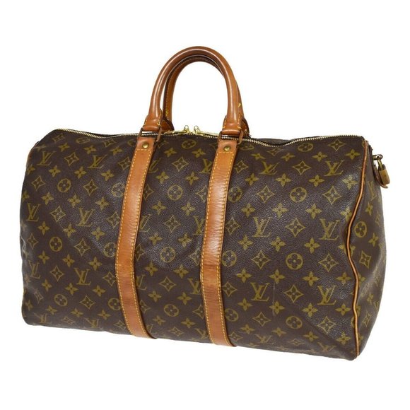 LOUIS VUITTON Keepall 45 Travel Hand Bag Monogram Leather Brown - Picture 1 of 16
